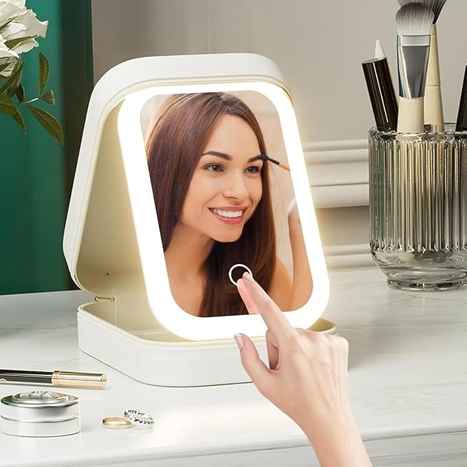 White Jewelry Box with LED Mirror